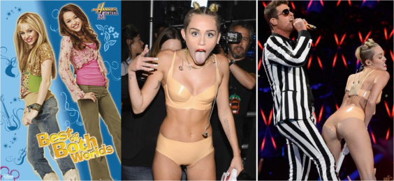 Miley Cyrus's transformation from the kid friendly Hannah Montana to provocative everything